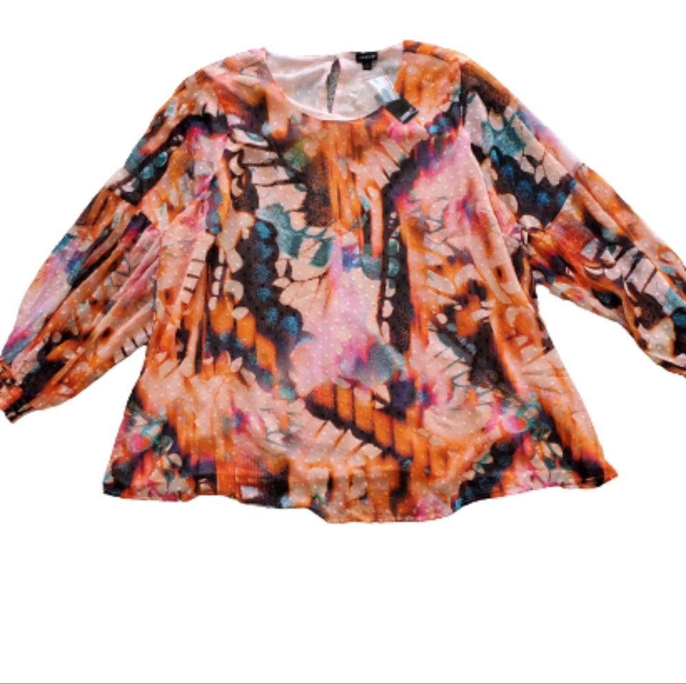 Torrid plus floral blouson long sleeves scoop neck top, 4XL, orange - Picture 5 of 14